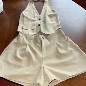 Fashion Nova Beige Vest and Shorts One Piece Romper